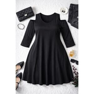 AS U Wish Women’s 1X Black Cold Shoulder Dress 3/4 Sleeve A-Line Plus Size